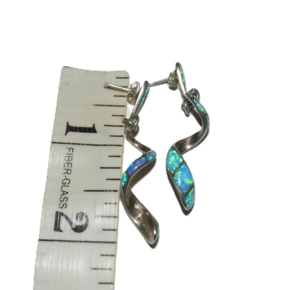 Vintage Andrew Dewa Zuni Signed Spiral Opal Sterling Silver Earrings - Picture 11 of 12